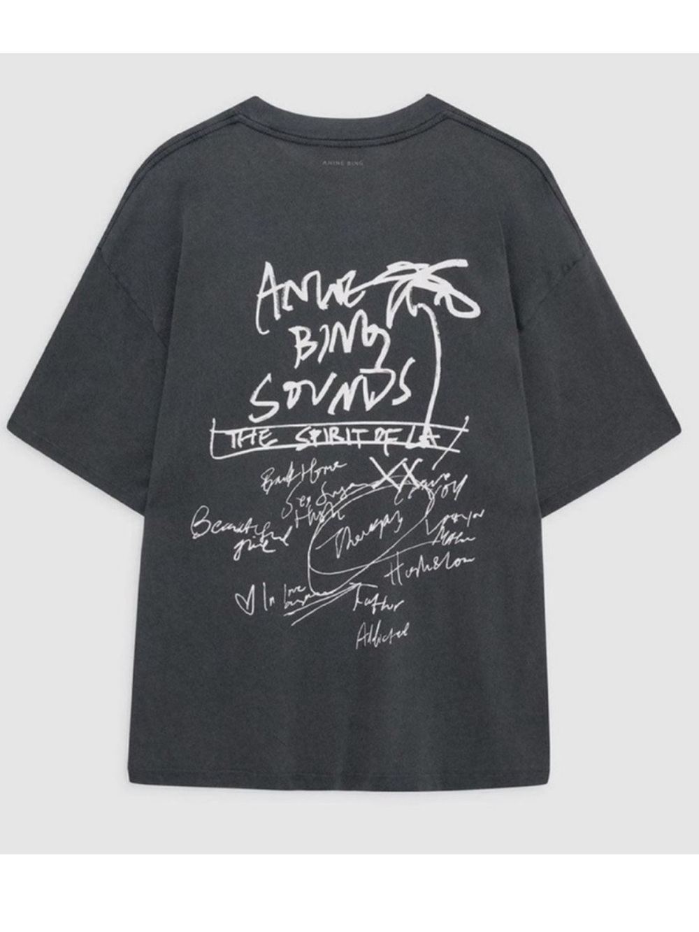 Anine Bing Sounds Kent Tee T-Shirt in Washed Black NWT